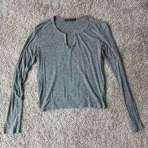 Brandy Melville Gray Long Sleeve Notch Henley Top